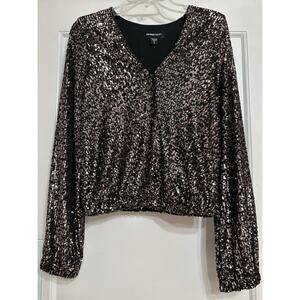 Fifteen Twenty Sequin V-Neck Long Sleeve Wrap Top - Brown/Black, Small